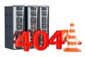Computer Server Racks with 404 text, technical problem concept. Royalty Free Stock Photo