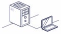 A computer server tower connected to a laptop computer. vector design Generative AI Royalty Free Stock Photo