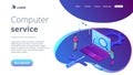 Computer service concept isometric 3D landing page. Royalty Free Stock Photo