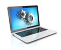 Computer service, laptop with gears 3d rendering Royalty Free Stock Photo