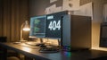 Computer setup with 404 error message on screen, coding desk transparent background Royalty Free Stock Photo