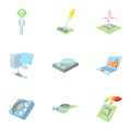 Computer setup icons set, cartoon style