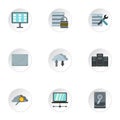 Computer setup icons set, flat style