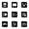 Computer setup icons set, grunge style