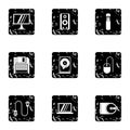 Computer setup icons set, grunge style