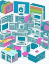 Computer setup, rainbow, retro cd player, rainbow-core, city pop Royalty Free Stock Photo