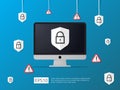 computer shield and alert line icon, Internet VPN Security banner Concept vector illustration