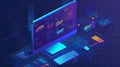 Computer showing interactive data in isometric workspace