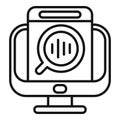 Computer showing magnifying glass analyzing bar chart icon Royalty Free Stock Photo