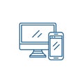 Computer and smartphone line icon concept. Computer and smartphone flat  vector symbol, sign, outline illustration. Royalty Free Stock Photo