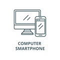 Computer and smartphone line icon, vector. Computer and smartphone outline sign, concept symbol, flat illustration Royalty Free Stock Photo