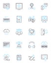 Computer software linear icons set. Programming, Coding, Debugging, Encryption, Gaming, Visualization, Analytics line