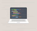 Computer software with programming coding text application window on laptop screen logo design. Big data processing, computing. Royalty Free Stock Photo