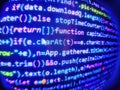Computer source code programmer script developer. Screen of web developing javascript code. Computer language script code screen. Royalty Free Stock Photo