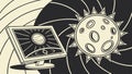 Computer with Sun, Moon, and Planets, Cosmic Technology Vector Art, vector design Generative AI Royalty Free Stock Photo