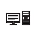 Computer system block and monitor - black icon on white background vector illustration for website, mobile application