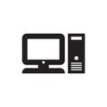 Computer system block and monitor - black icon on white background vector illustration for website, mobile application,