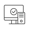 Computer system unit done, icon in line design. Computer, system, unit, hardware, processor, power, desktop on white Royalty Free Stock Photo