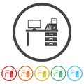Computer table icon. Set icons in color circle buttons Royalty Free Stock Photo