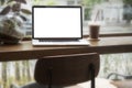 Computer on the table inside coffee shop Royalty Free Stock Photo