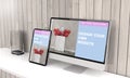 Computer and tablet 3d rendering showing responsive web design .3d illustration Royalty Free Stock Photo