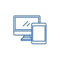 Computer and tablet line icon concept. Computer and tablet flat  vector symbol, sign, outline illustration. Royalty Free Stock Photo