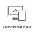 Computer and tablet line icon, vector. Computer and tablet outline sign, concept symbol, flat illustration Royalty Free Stock Photo