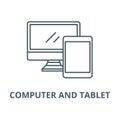 Computer and tablet line icon, vector. Computer and tablet outline sign, concept symbol, flat illustration