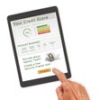 Computer tablet with with credit report and freeze button Royalty Free Stock Photo