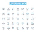 Computer tech linear icons set. Hardware, Software, Processor, Memory, Graphics, LAN, WAN line vector and concept signs Royalty Free Stock Photo