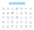 Computer tech linear icons set. Hardware, Software, Processor, Memory, Graphics, LAN, WAN line vector and concept signs