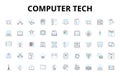 Computer tech linear icons set. Hardware, Software, Processor, Memory, Graphics, LAN, WAN vector symbols and line