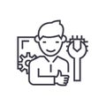 Computer technician concept vector thin line icon