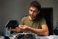 Computer technician installing cpu cooler on motherboard, performing precise desktop computer maintenance and hardware Royalty Free Stock Photo