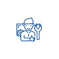 Computer technician line icon concept. Computer technician flat  vector symbol, sign, outline illustration. Royalty Free Stock Photo