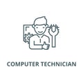 Computer technician line icon, vector. Computer technician outline sign, concept symbol, flat illustration Royalty Free Stock Photo