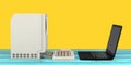 Computer Technology Concept. The System Unit, Monitor, Keyboard and Mouse in front of Modern Laptop Computer. 3d Rendering Royalty Free Stock Photo
