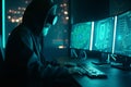 computer and technology Hacker coding virus ransomware using laptops and computers. Cyber attack, AI Generative