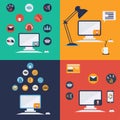 Computer technology icons in flat design Royalty Free Stock Photo
