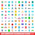 100 computer technology icons set, cartoon style Royalty Free Stock Photo