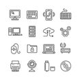 Computer Technology Outline Icon Set. Vector