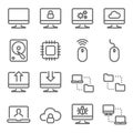 Computer Technology Vector Line Icon Set. Contains such Icons as CPU, Hard disk, Synchronize, network and more. Expanded Stroke Royalty Free Stock Photo