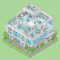 A computer-themed, isometric illustration of a multi-level building with a high-tech Royalty Free Stock Photo