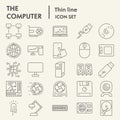 Computer thin line icon set, device symbols collection, vector sketches, logo illustrations, digital signs linear
