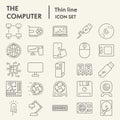 Computer thin line icon set, device symbols collection, vector sketches, logo illustrations, digital signs linear
