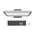 Computer top view technology business office design background. Above white screen PC vector object. Desktop table icon monitor is