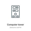 Computer tower outline vector icon. Thin line black computer tower icon, flat vector simple element illustration from editable Royalty Free Stock Photo