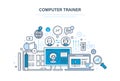 Computer trainer. Personal trainer online. Distance learning, knowledge, teaching.