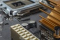 Side view of a used computer motherboard. Royalty Free Stock Photo