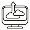 Computer upload data cloud icon outline vector. Smart office